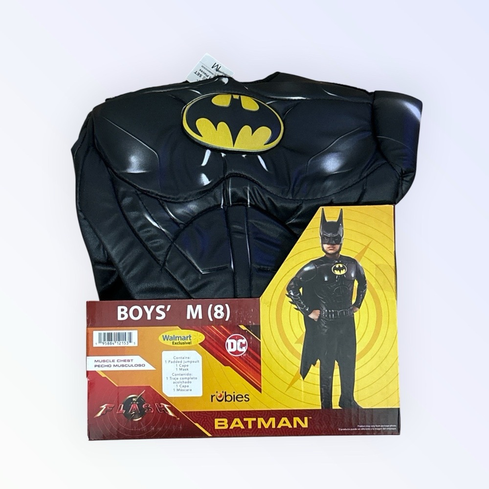 Rubies Boys Muscle Chest Bat Emblem Batman Costume & Mask & Cape Size M 8 - Picture 1 of 4